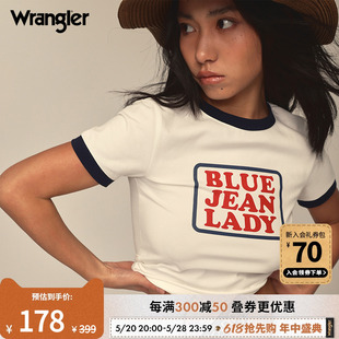 Wrangler威格24夏季 T恤 韩国设计女撞色包边字母印花圆领短袖 新款