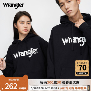 Wrangler威格24春夏新款无性别男女情侣加绒重磅潮流连帽长袖卫衣