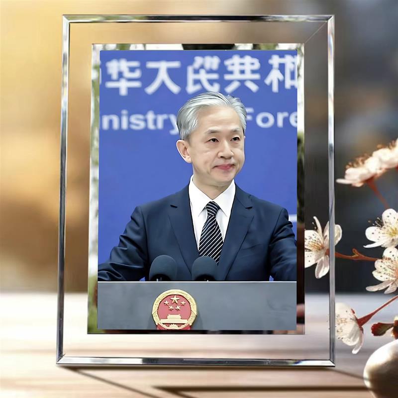 外交官汪文斌照片摆件水晶玻璃相框立式摆台成品送朋友桌面装饰品