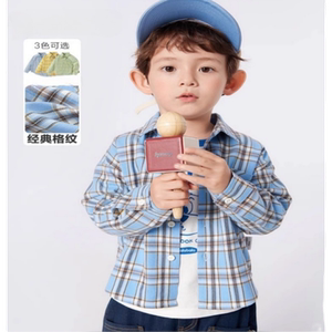 儿童长袖衬衫男童女童格子衬衣