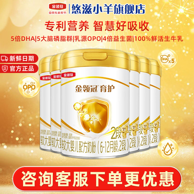 伊利金领冠基础育护2段婴幼儿6-12个月配方DHA牛奶粉900g*6罐T