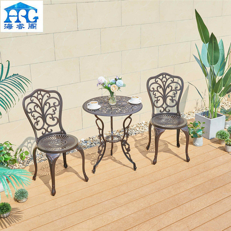 户外铸铝桌椅庭院休闲露天露台室外阳台小茶几防水桌椅三件套组合