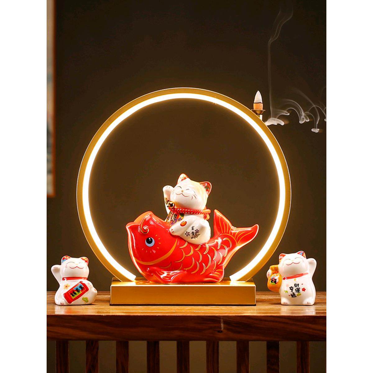 年年有余招财猫陶瓷摆件店铺收银台简约家居客厅装饰礼盒开业送礼