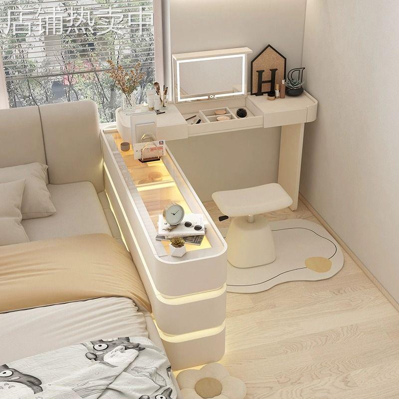 轻法式床头柜一体桌卧室直角梳妆台可旋转半包围小型斗柜床尾柜