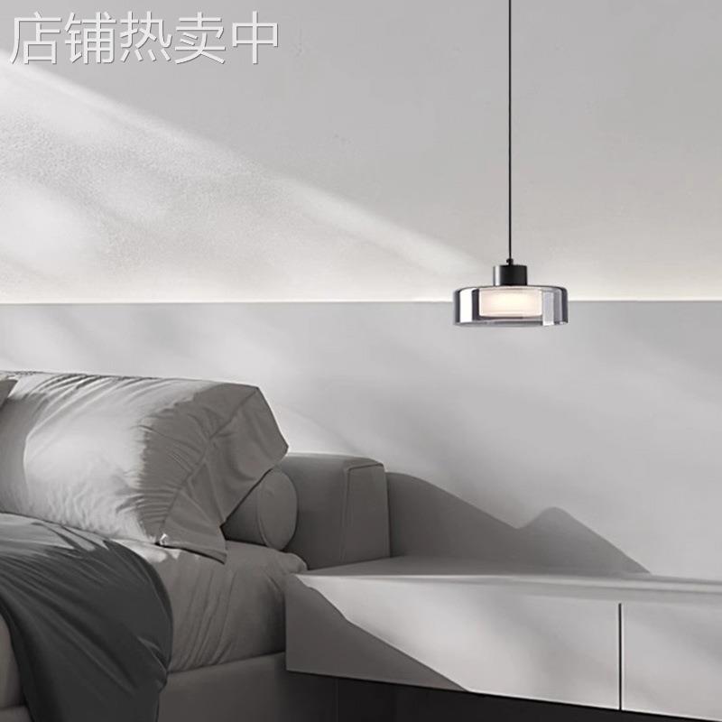 意式极简卧室床头小吊灯现代简约全铜玻璃餐厅吧台玄关垂线灯
