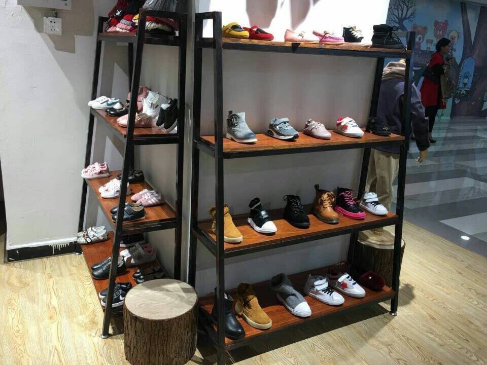 服装店落地包包架展示架复古铁艺木多层落地置物架层架收纳鞋架
