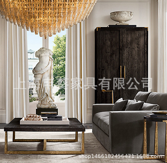 美式乡村简约实木轻奢餐柜橱柜复古经典双门储物柜餐厅别墅样板房