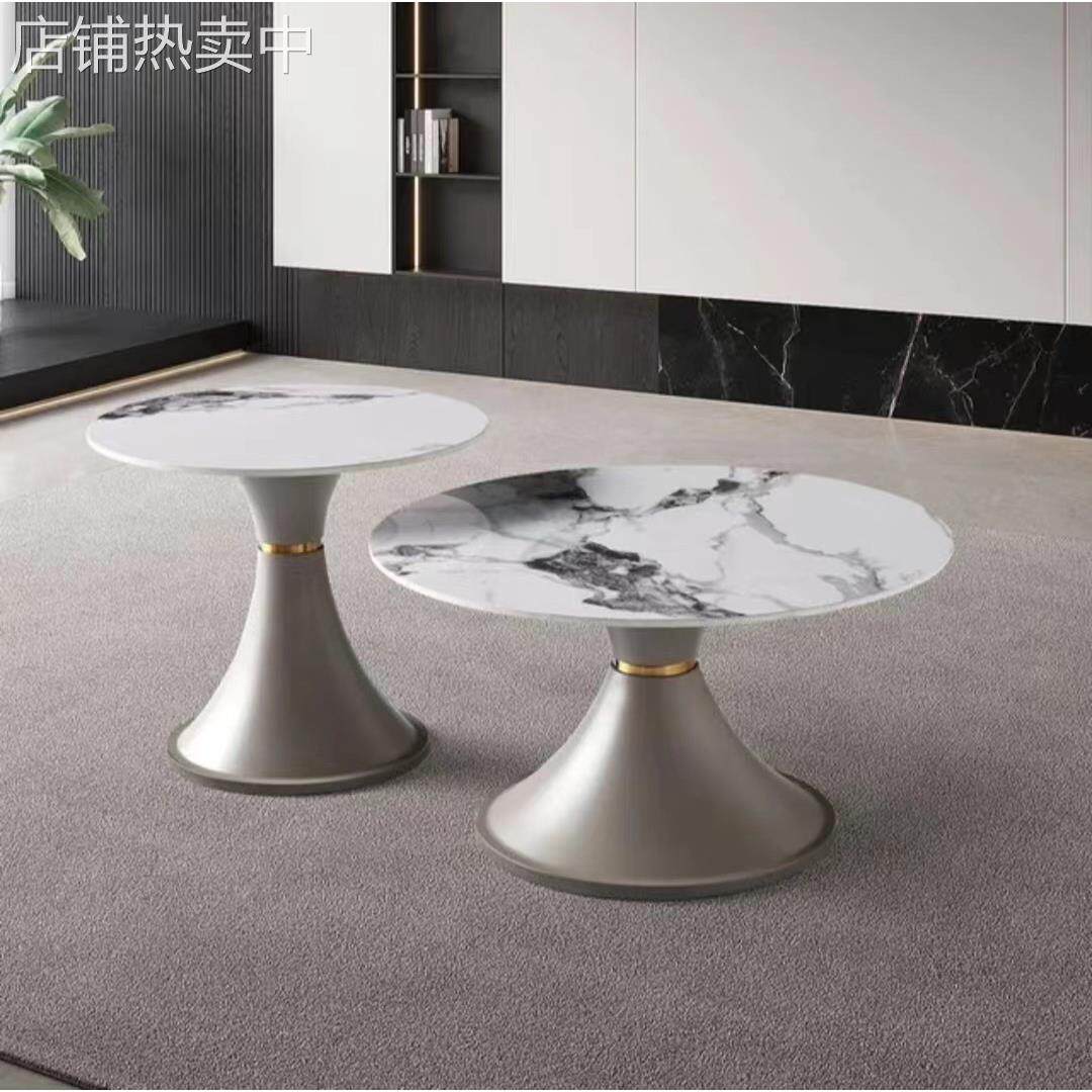 轻奢家用套装风香槟色五金底座配岩板面餐厅酒店客厅沙发角几边桌