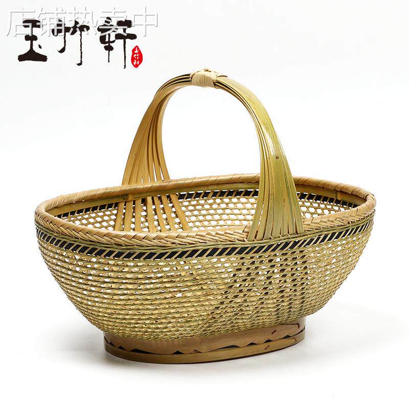 纯手工编织竹篮子 精品竹编菜篮子 购物篮 收纳筐 家用水果篮提篮