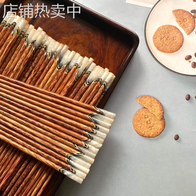 波浪纹椰木筷子筷天然实木圆头餐具筷子防滑东南亚手工筷