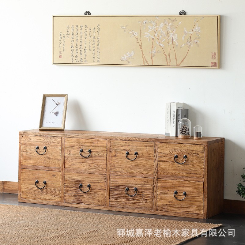 老榆木六斗柜实木电视柜储物柜收纳柜复古餐边柜客厅靠墙小矮柜