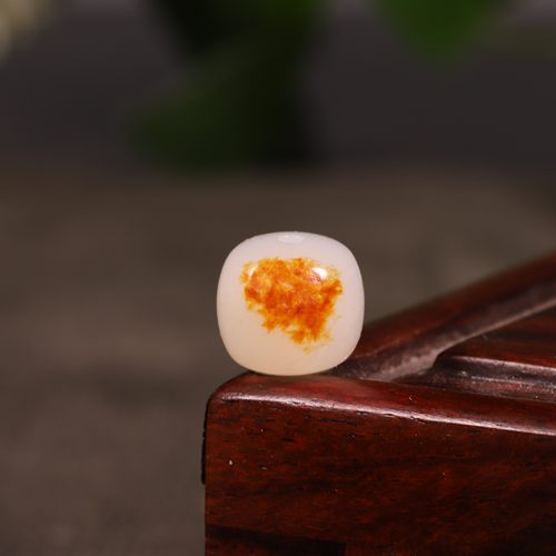 涵玉舍籽料白玉红皮圆珠手串配珠