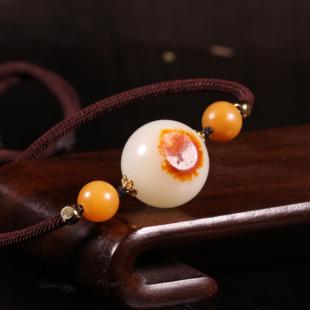 20mm正宗新疆和田玉籽料黄沁珠子籽玉圆珠单珠散珠手串配珠锁骨珠