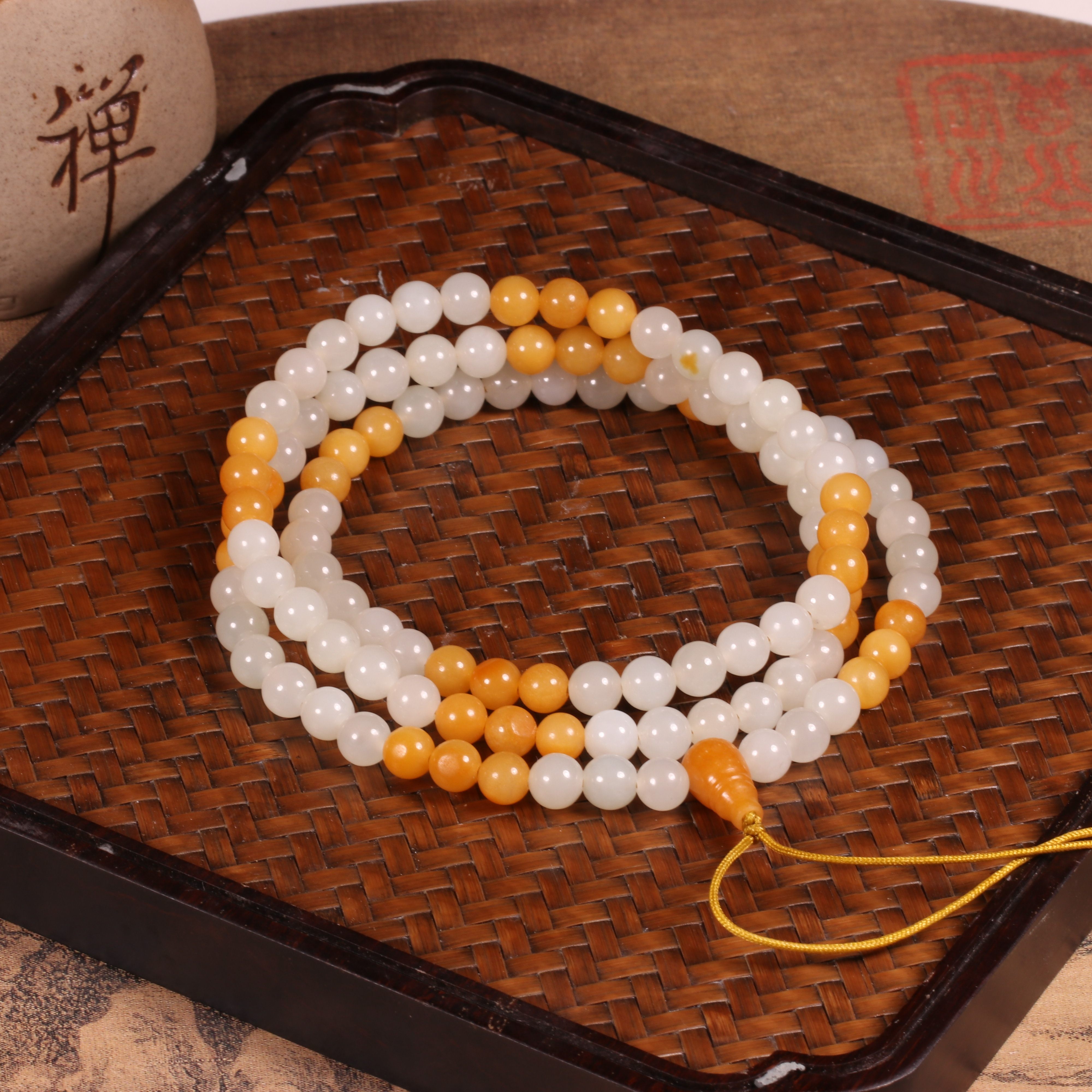 涵玉舍手链新疆和田玉籽料黄沁