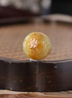 新疆和田玉籽料黄沁回纹珠