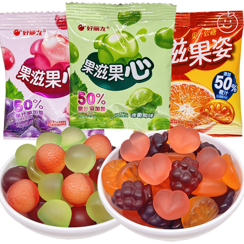 好丽友糖果果滋果心剥皮软糖果汁
