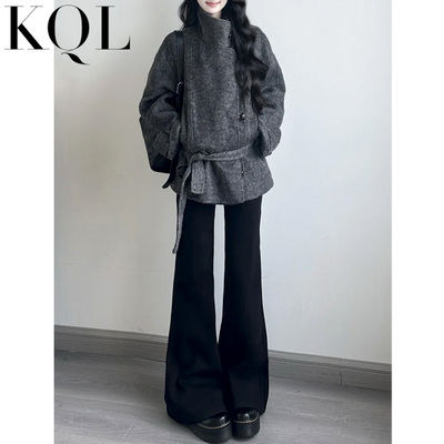 黑色微喇牛仔裤女修身显瘦喇叭裤