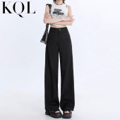 阔腿裤 直筒宽松显瘦休闲拖地裤 女夏季 高腰垂感窄版 子 薄款 黑色西装