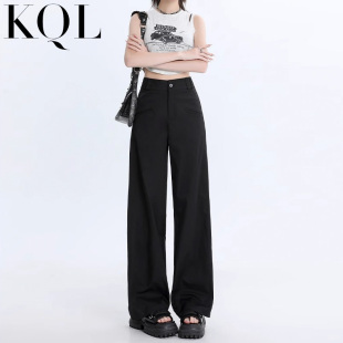 阔腿裤 直筒宽松显瘦休闲拖地裤 女夏季 高腰垂感窄版 子 薄款 黑色西装