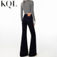 女2025年春季 新款 弹力修身 黑色高腰微喇叭牛仔裤 显瘦拖地马蹄裤 子