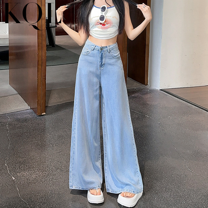 大阔腿牛仔裤女高腰大裤腿喇叭裤