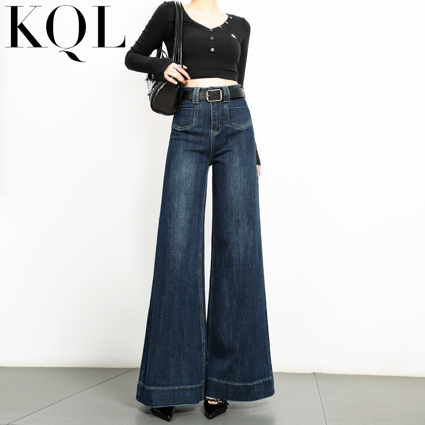 弹力微喇牛仔裤女不贴腿喇叭裤