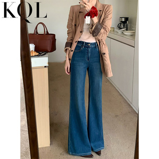 复古蓝微喇牛仔裤女春季2026新款弹力高腰显瘦辣妹高跟鞋配喇叭裤