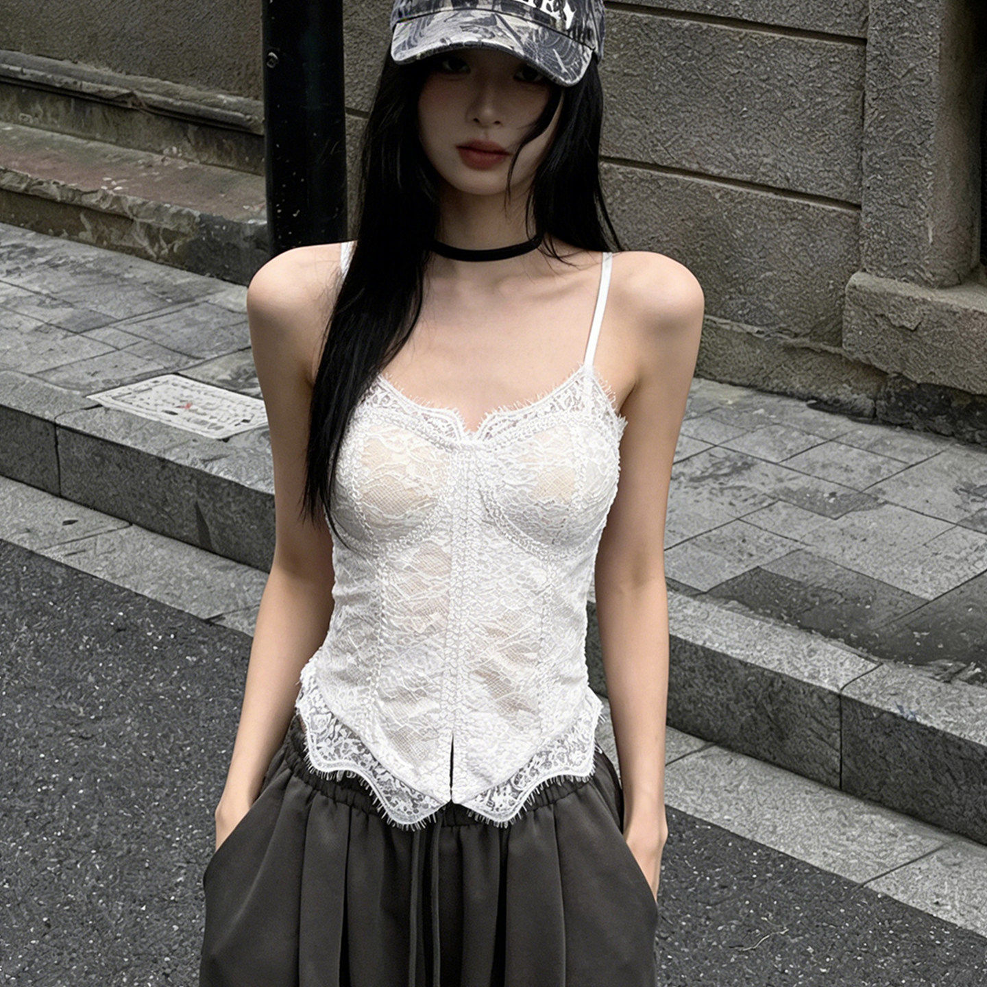 蕾丝吊带背心女夏外穿带胸垫露美背文胸一体鱼骨胸衣内搭打底上衣