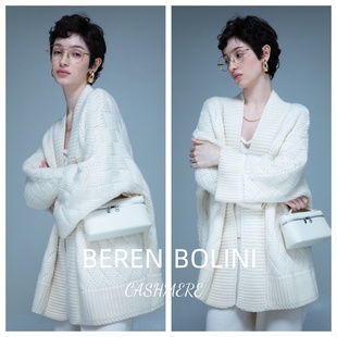 重磅 Bernen 山羊绒 经典 粗棒绞花立体工艺大毛衣外套 Bolini