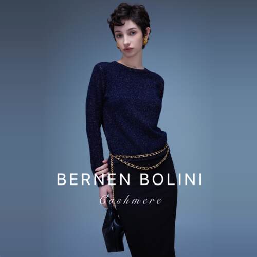 Bernen Bolini 山羊绒 鎏金闪银系列 轻盈云朵圆领长袖针织上衣