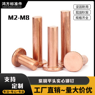 M2M2.5M3M4M5M6M8敲击式 紫铜平头实心铆钉GB109 紫铜铆钉平帽铜钉