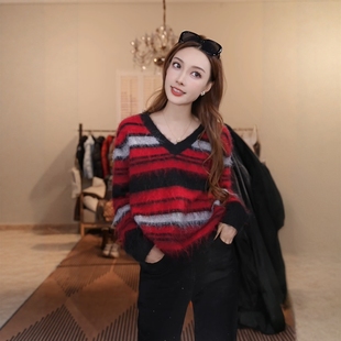 冬季新款时尚高级感气质条纹针织女士毛衣MKKQ31162 澳门小源同款