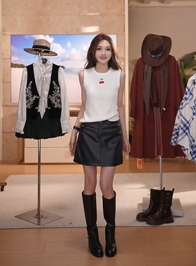 澳门小源同款【暗夜流光】春秋季新款纯色女皮半身裙MKAQ88016-1