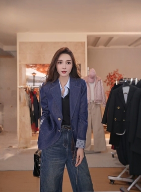 【巴黎日记】秋季翻领莱赛尔牛仔西装外套MKAQ81636【澳门小源】