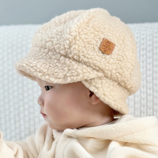 韩国婴儿帽子冬季 保暖加厚羊羔绒渔夫帽男女宝宝可爱防风鸭舌帽萌