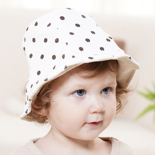韩系婴儿帽子秋冬防风保暖遮阳帽男女宝宝护耳盆帽波点小月龄百搭