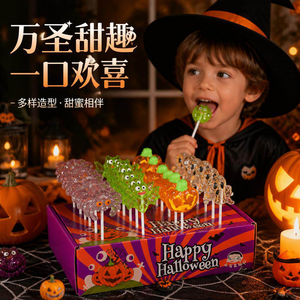 万圣节幽灵南瓜头水晶棒棒糖批发
