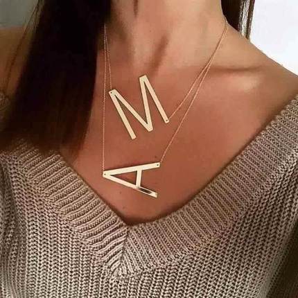 Large Initial Necklace 100% Stainless Steel Jewelry Big Lett