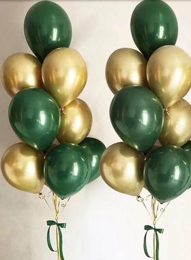 30pcs 10inch Retro Dark Green Chrome Gold Latex Balloons Bab