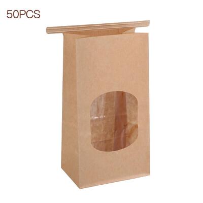 50Pcs Bakery Bags with Clear Window Sealing Grease Proof Kra