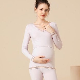 套装 全纯棉毛衫 保暖内衣哺乳期睡衣秋冬款 孕妇秋衣秋裤 女大码 冬季