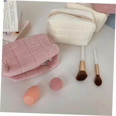 Zipper Large Solid Color Cosmetic Bag Cute Fur Makeup Bag fo