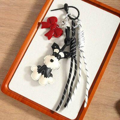 Cute PU Leather Schnauzer Keychain Cute Puppy Dog PU