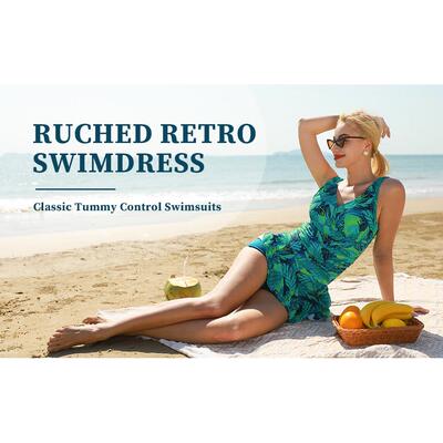 Women modest Swim Dresses Flower Printing Plus-Size Swimsui