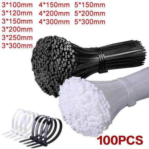 100PCS black 5X200 Self-locking plastic nylon tie cable tie