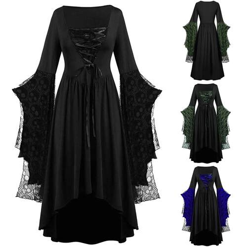 Women Medieval Witch Dress Vintage Halloween Plus Size Cold