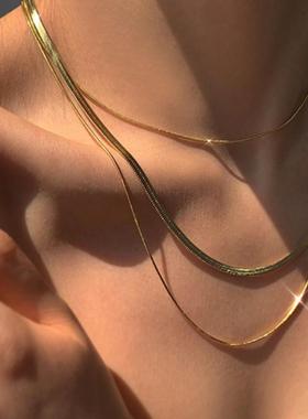 Stainless Steel Snake Blade Necklace Golden Flat Chain Jewel