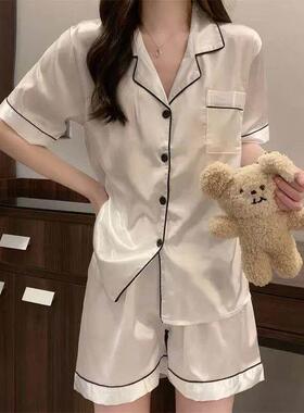 Women Silk Satin Pajamas Pyjamas Set Sleepwear Pijama Couple