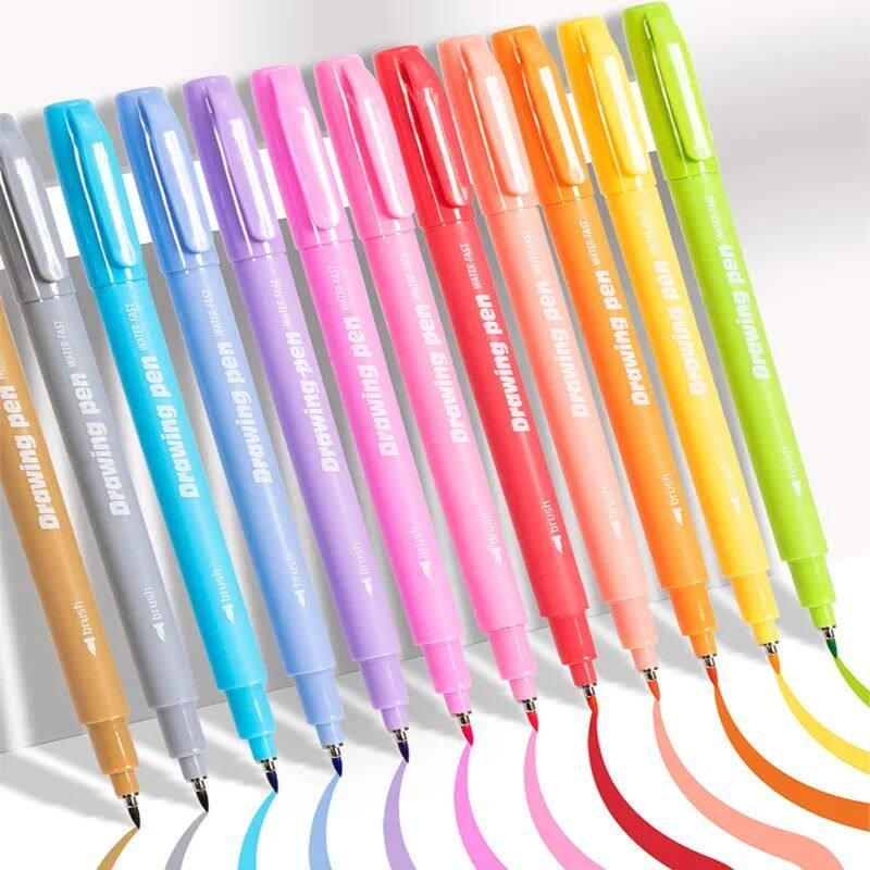 12 Pastel Colors Arts Calligraphy Brush Pen Brush Tip Marker