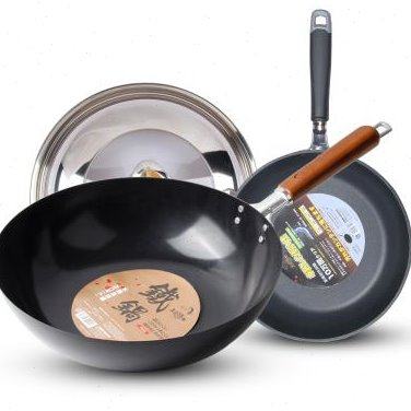 正品五福源仕日本进口煎炒锅具套装无需保养铁锅陶瓷不粘平底煎锅